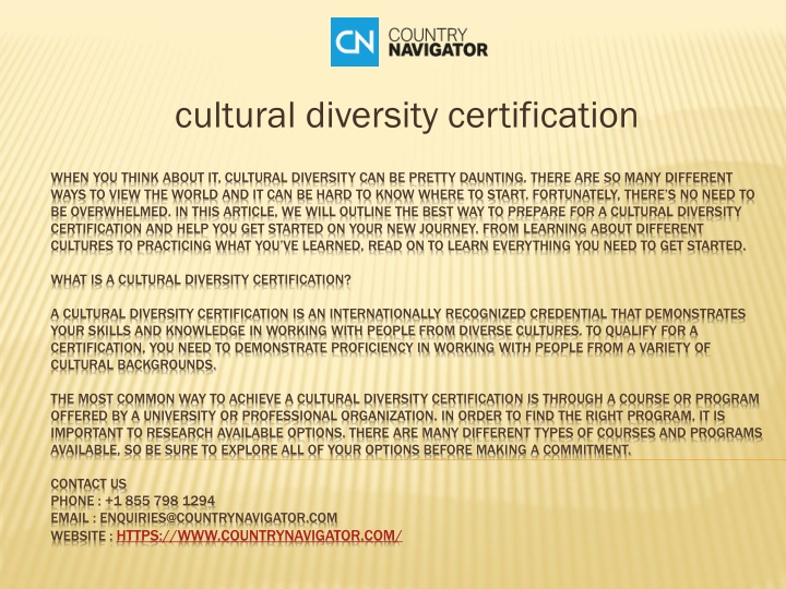 PPT cultural diversity certification PowerPoint Presentation free