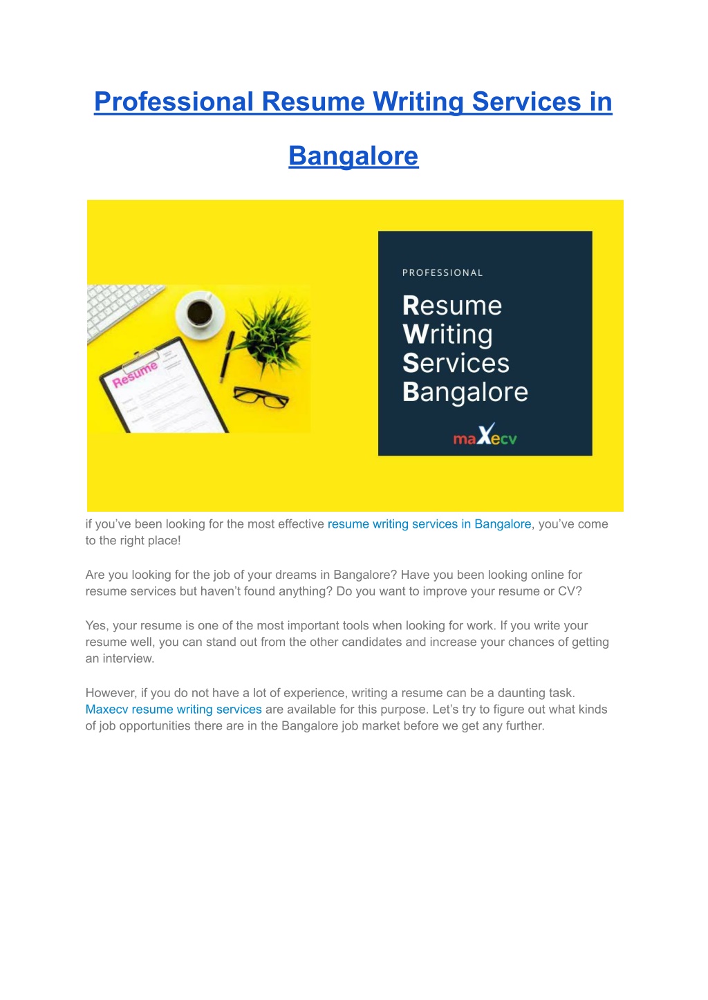 resume writing in bangalore