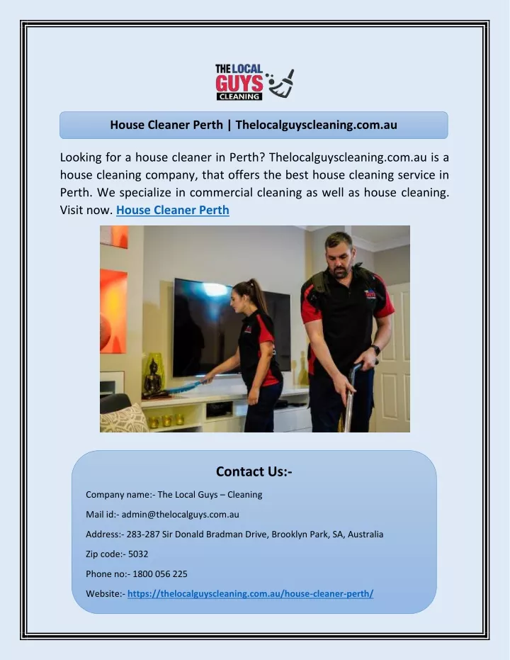 PPT House Cleaner Perth PowerPoint