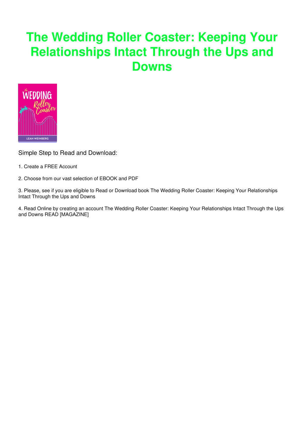 PPT PDF/BOOK The Wedding Roller Coaster Keeping Your Relationships