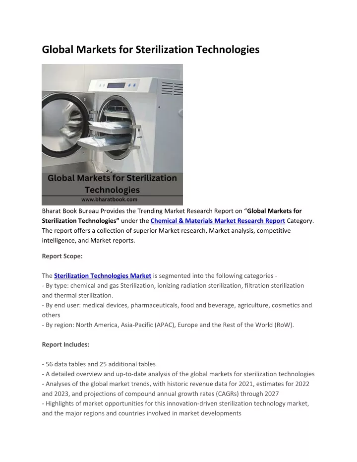 PPT Global Markets for Sterilization Technologies PowerPoint