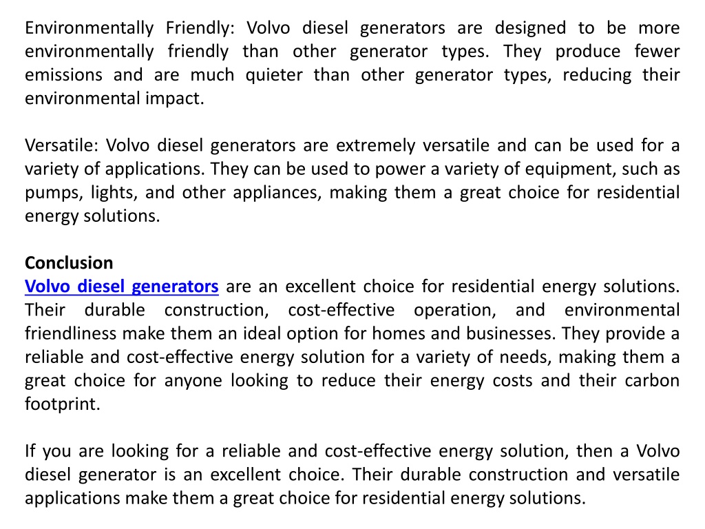 PPT Volvo Diesel Generators Residential Energy Solutions PowerPoint Presentation ID11932063