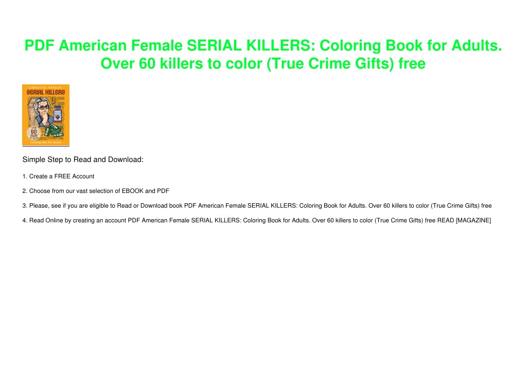 PPT PDF American Female SERIAL KILLERS Coloring Book for Adults