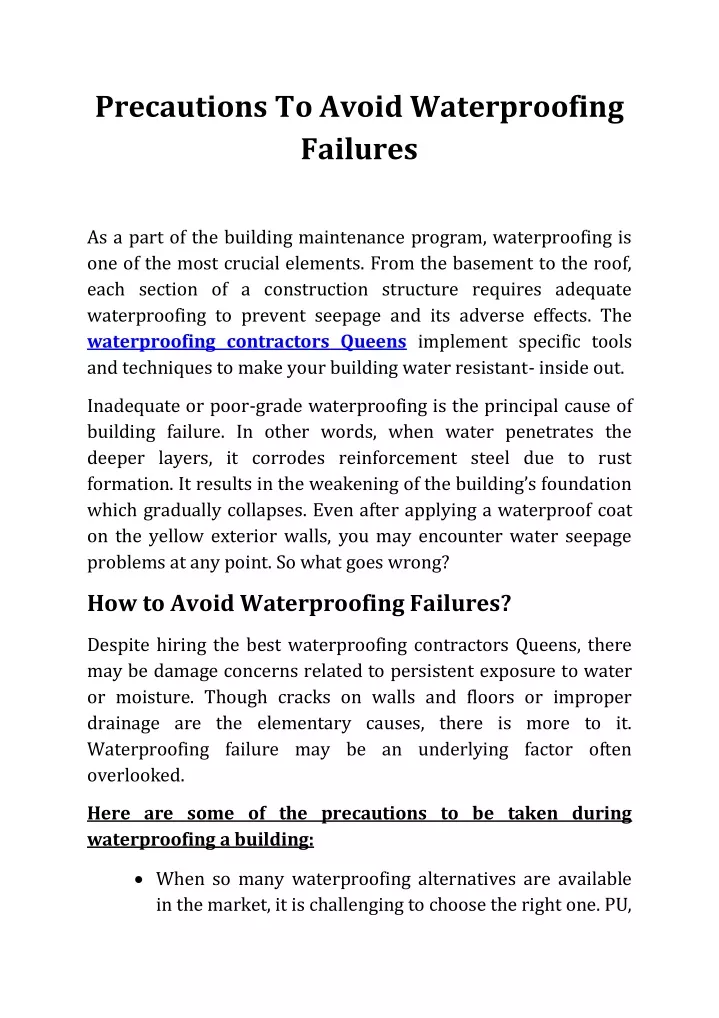 PPT - Precautions To Avoid Waterproofing Failures PowerPoint Presentation - ID:11935550