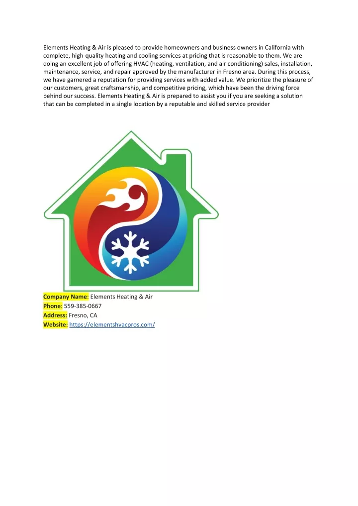 PPT - Elements Heating & Air PowerPoint Presentation, free download ...
