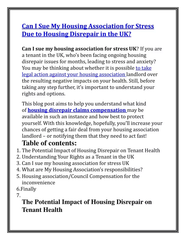 PPT Can I Sue My Housing Association for Stress Due to Housing Disrepair in the UK PowerPoint