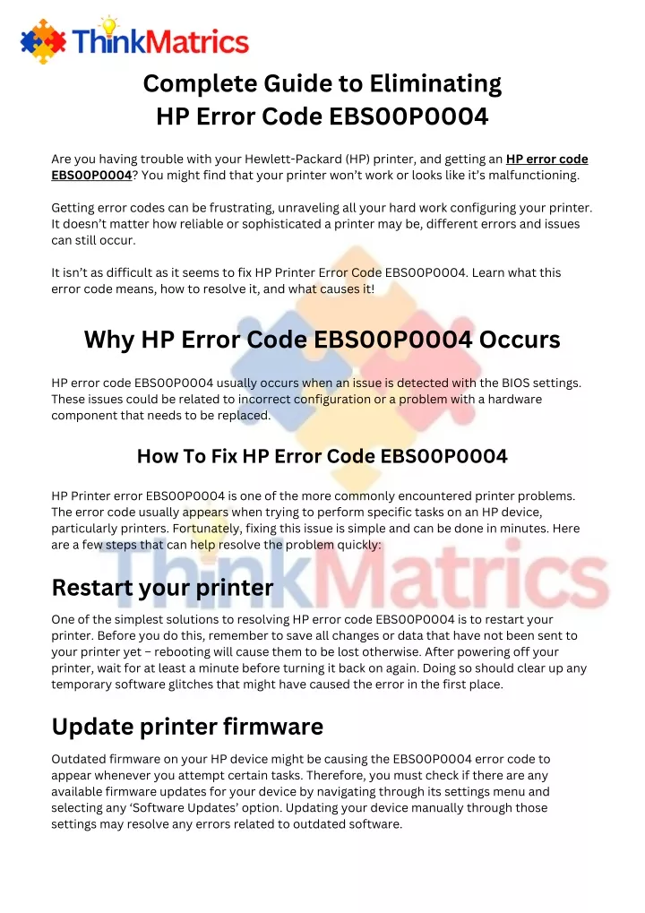 Hp Error Code