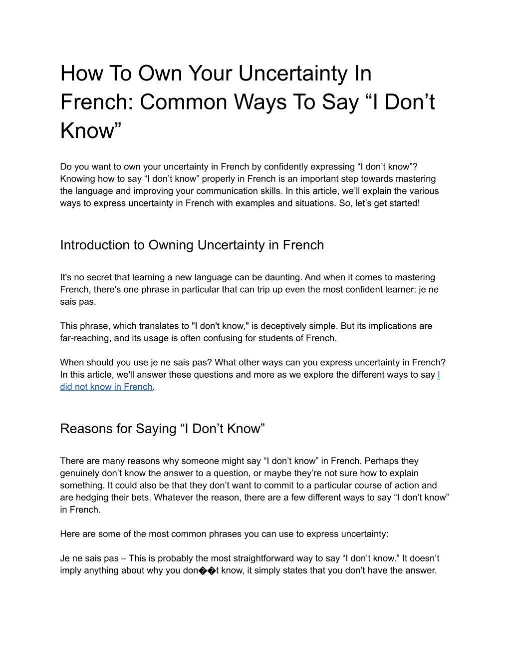 PPT How To Own Your Uncertainty In French Common Ways To Say I