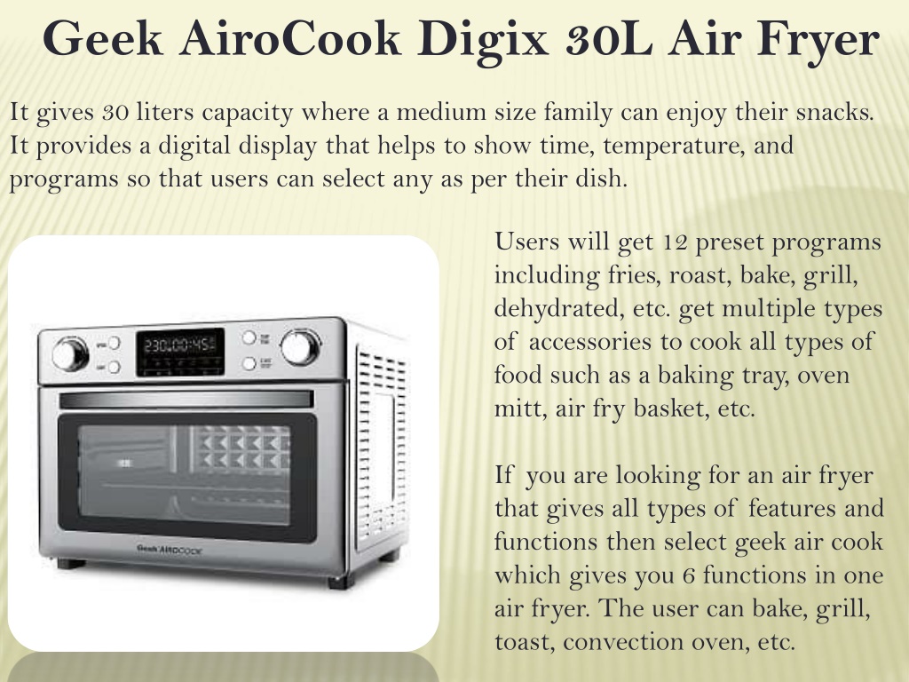 Geek AiroCook Digix 30L - All in One Air Fryer Oven with Dehydrating  Functions