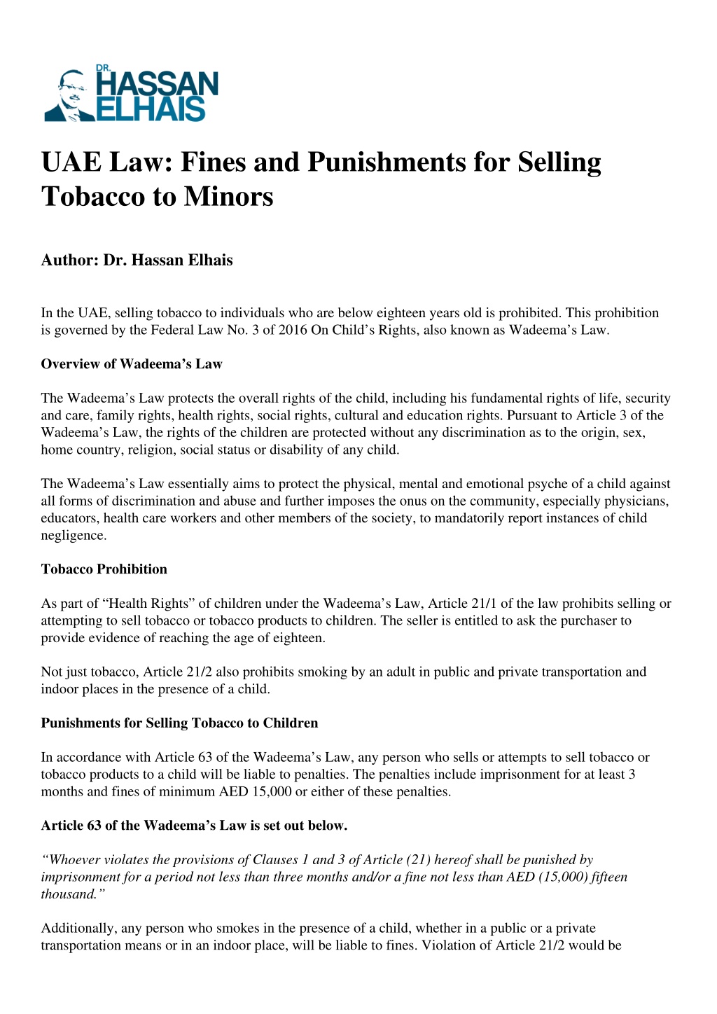 PPT UAE Law Fines and Punishments for Selling Tobacco to Minors