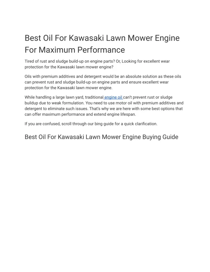 PPT Best Oil For Kawasaki Lawn Mower Engine For Maximum Performance