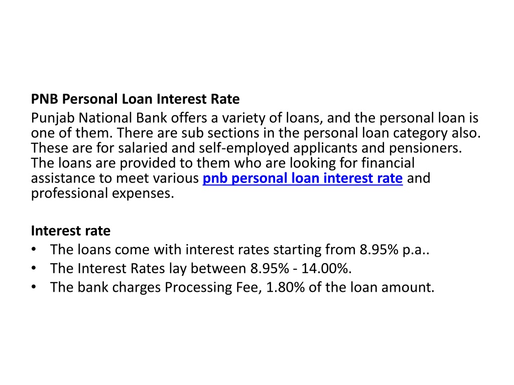 PPT PNB Personal Loan Interest Rate PowerPoint Presentation, free