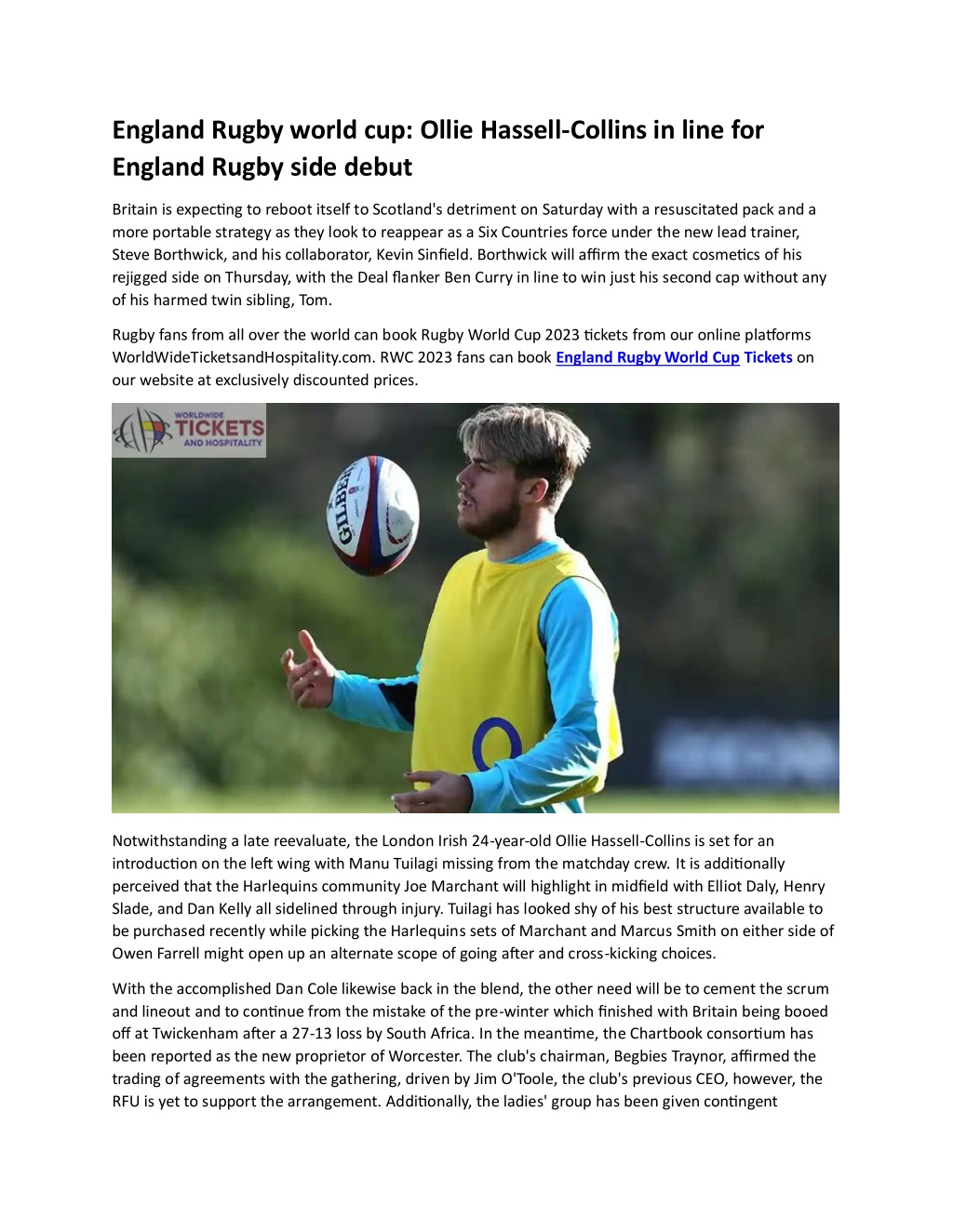 PPT - England Rugby world cup Ollie Hassell-Collins in line for England ...