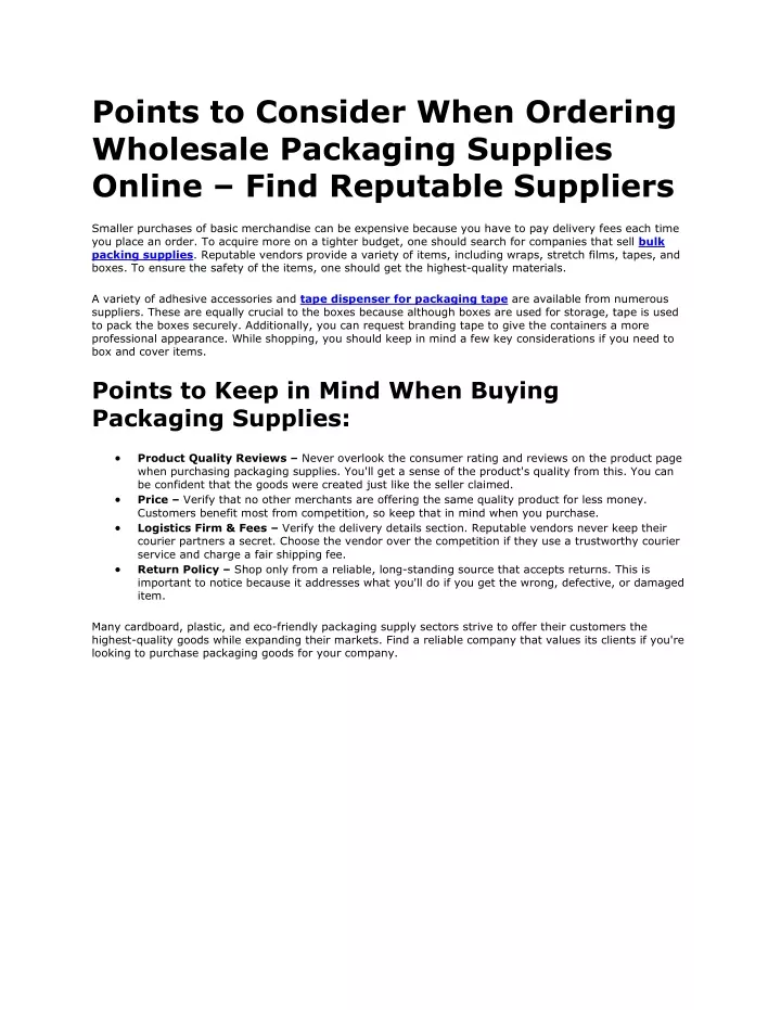 PPT - Points to Consider When Ordering Wholesale Packaging Supplies ...