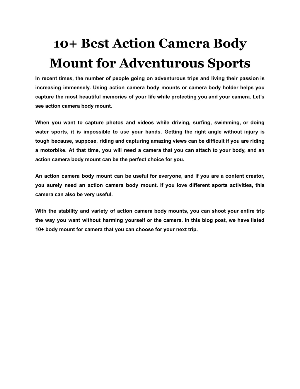PPT 10 Best Action Camera Body Mount for Adventurous Sports PowerPoint Presentation ID11946429