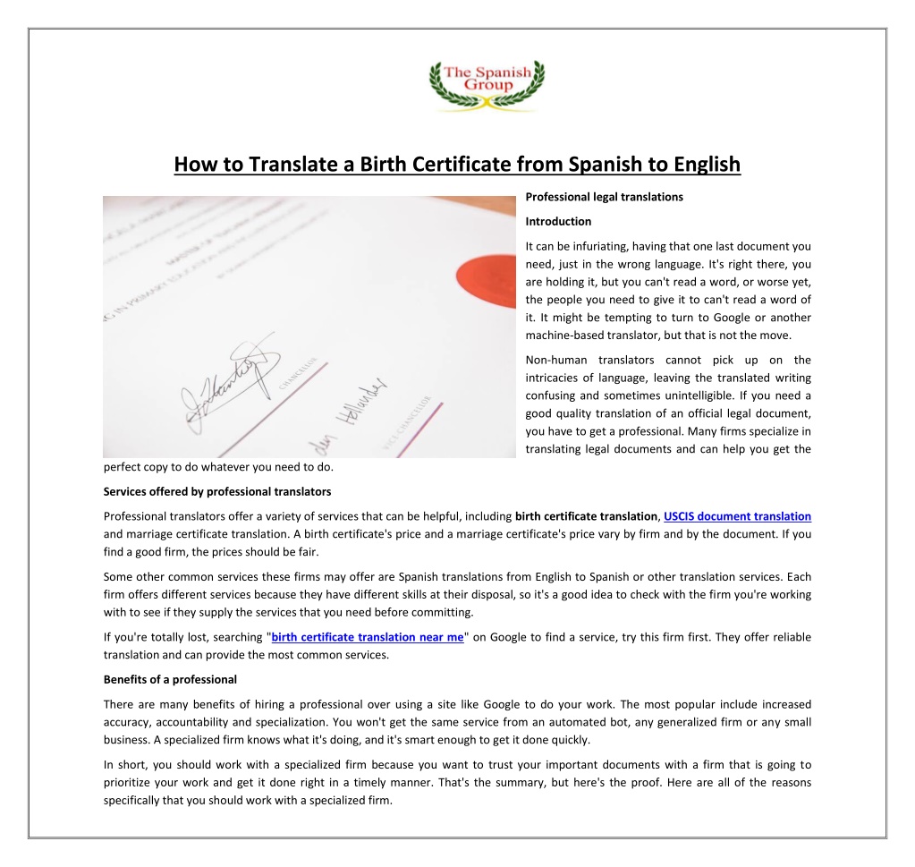 PPT - How to Translate a Birth Certificate from Spanish to English 