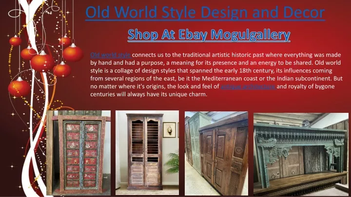 old world style design and decor n.