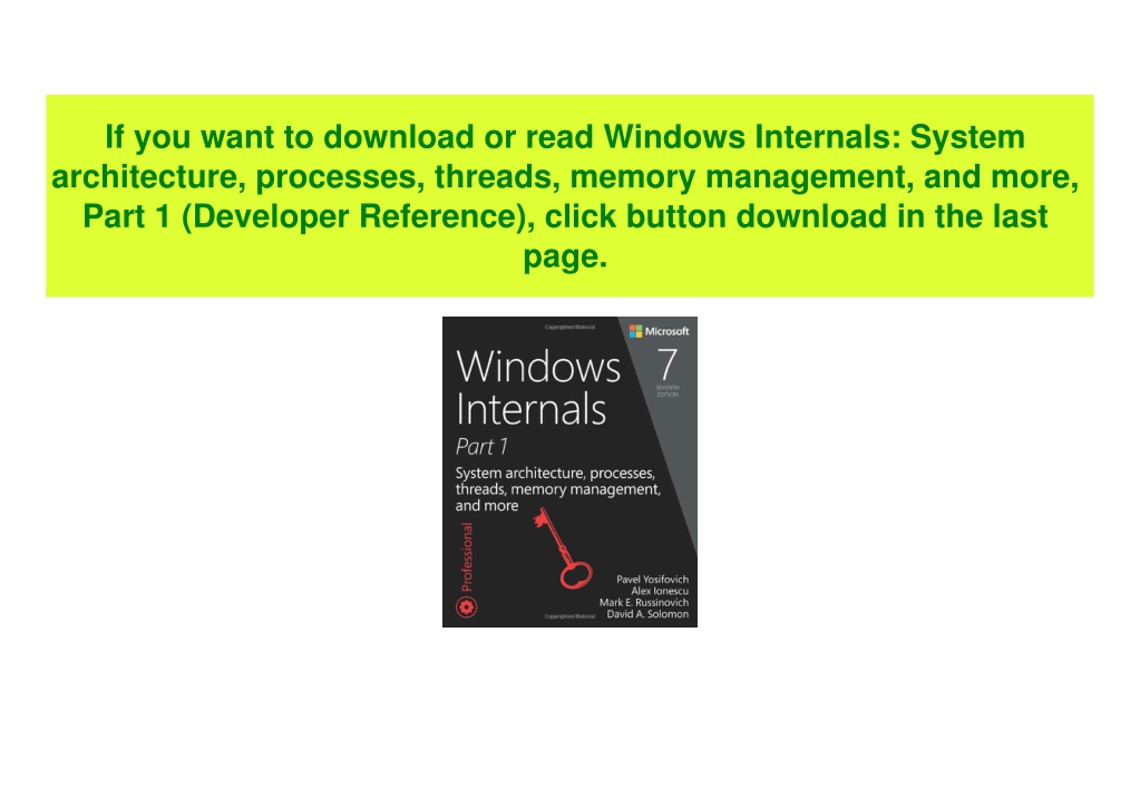 PPT - [BOOK] Windows Internals System Architecture Processes Threads ...