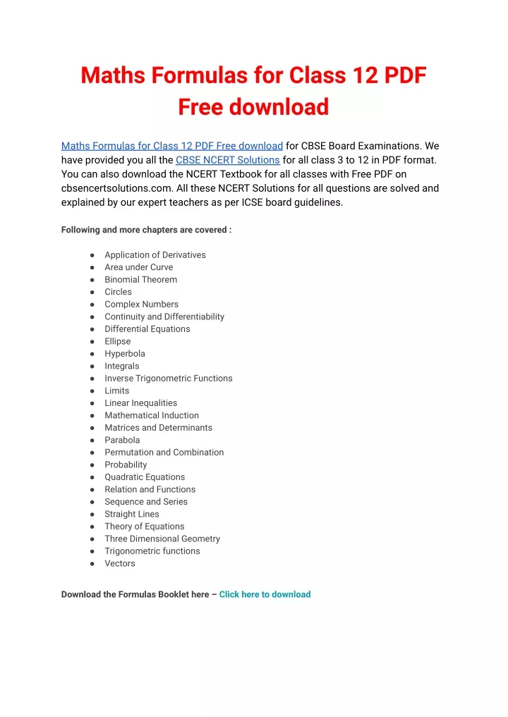 Ppt maths formulas for class 12 pdf free download powerpoint