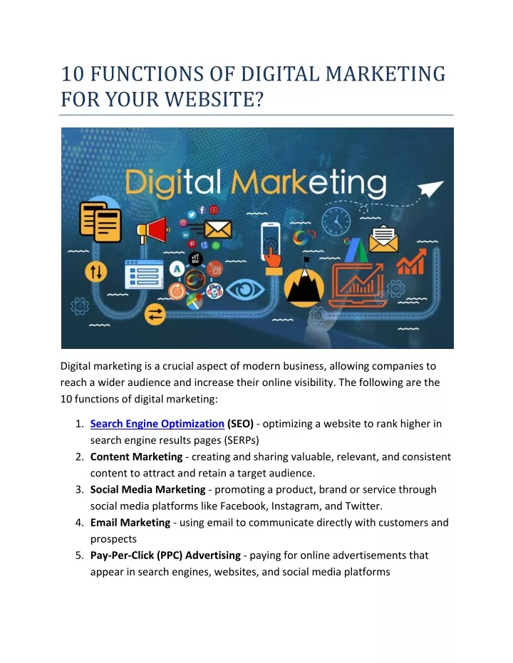 PPT - 10 FUNCTIONS OF DIGITAL MARKETING FOR YOUR WEBSITE PowerPoint ...