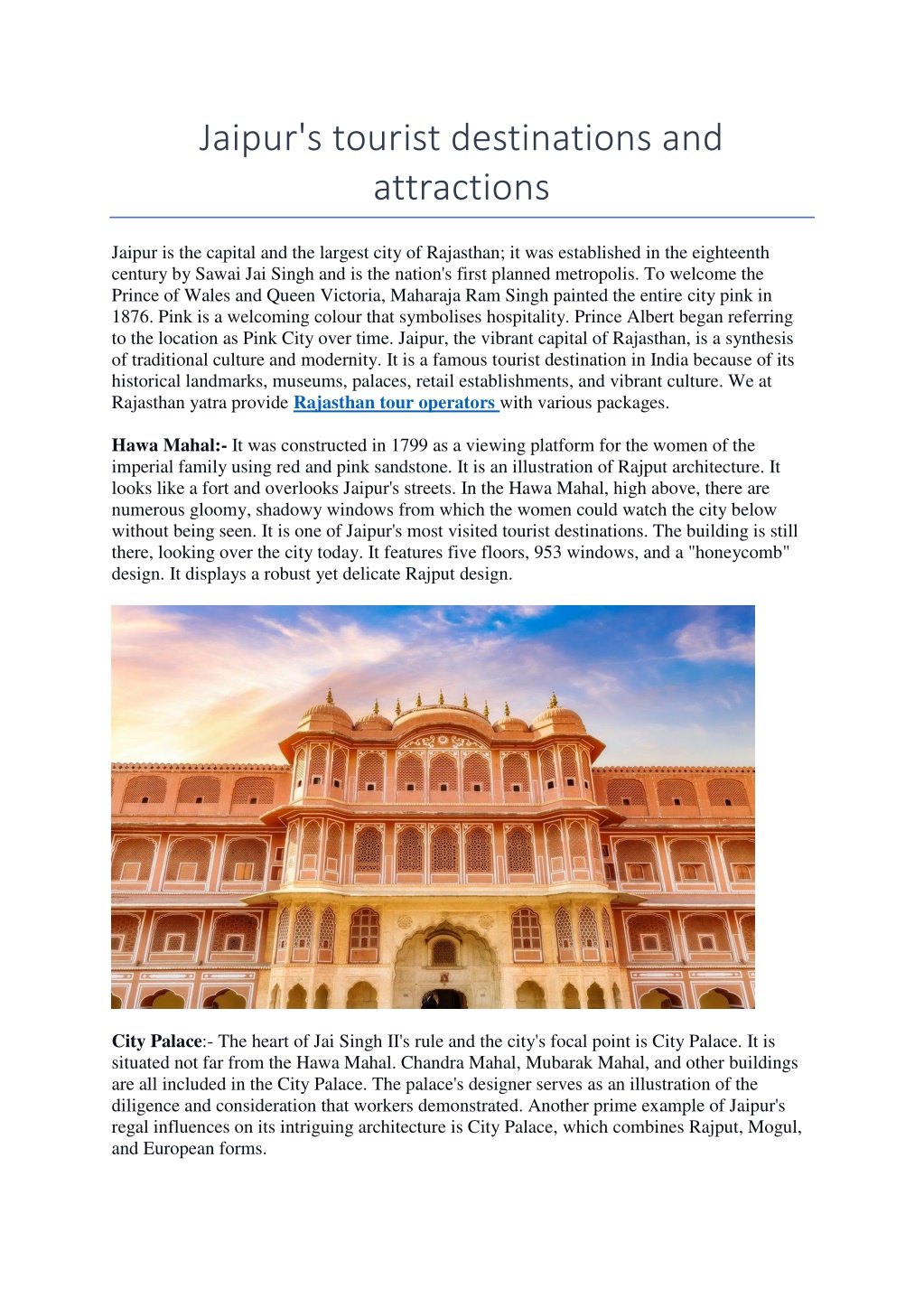 PPT - Jaipur's tourist destinations and attractions PowerPoint ...