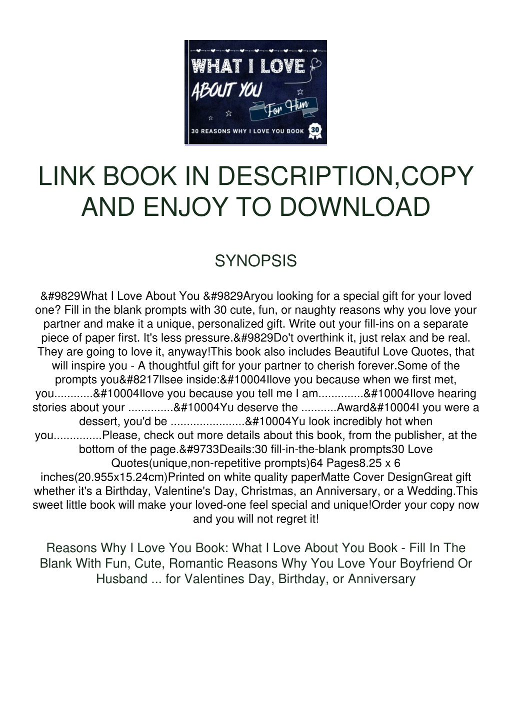 Reasons Why I Love You Book: What I Love About You Book - Fill In The Blank  With Fun, Cute, Romantic Reasons Why You Love Your Boyfriend Or Husband   for Valentines