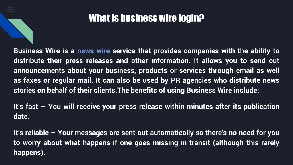 PPT - MAKE YOUR BUSINESS MORE FASCINATING WITH BUSINESS WIRE LOGIN ...