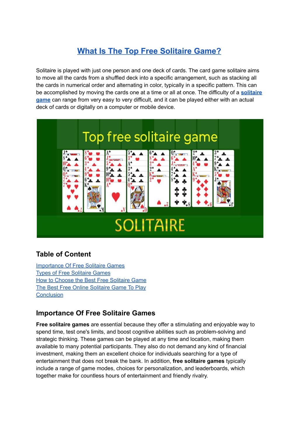 Play Online Solitaire for Free