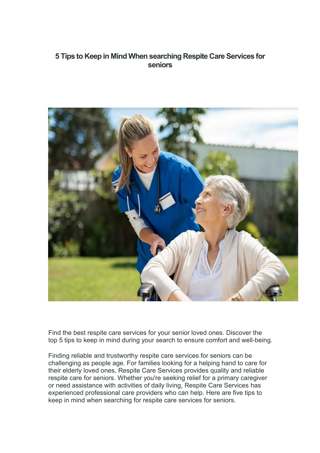 Ppt 5 Tips To Keep In Mind When Searching Respite Care Powerpoint