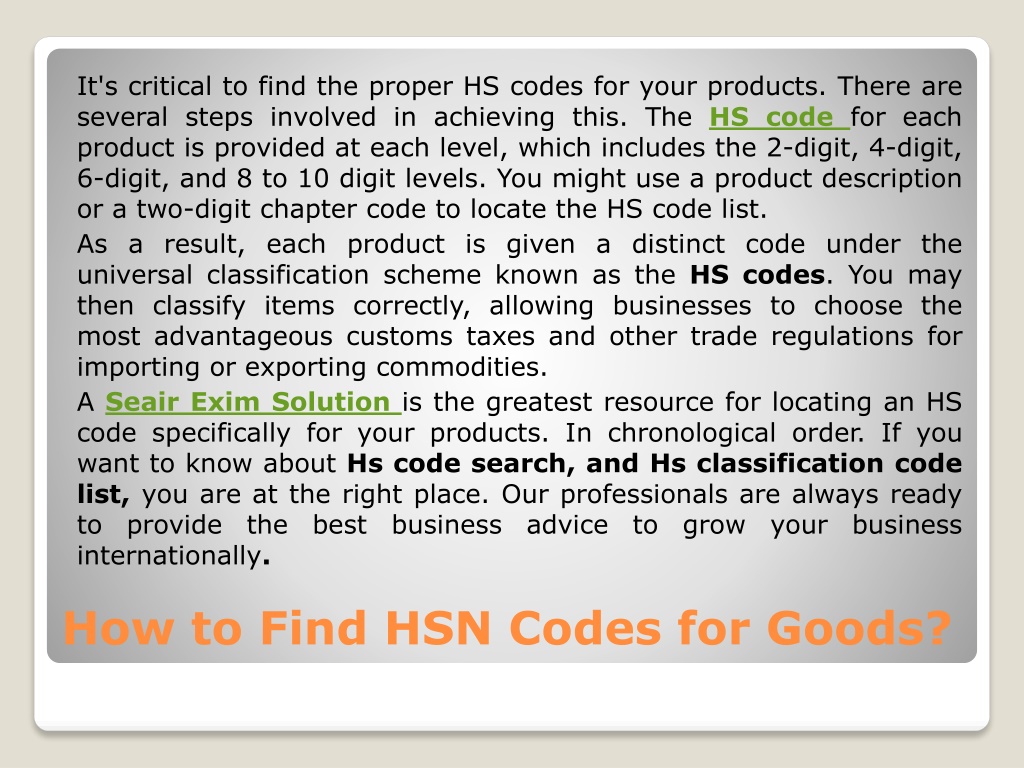 PPT Classification of goods HSN Codes PowerPoint Presentation, free