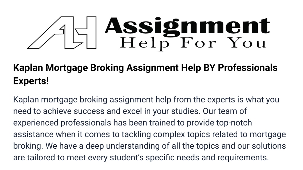 mortgage broking assignment help