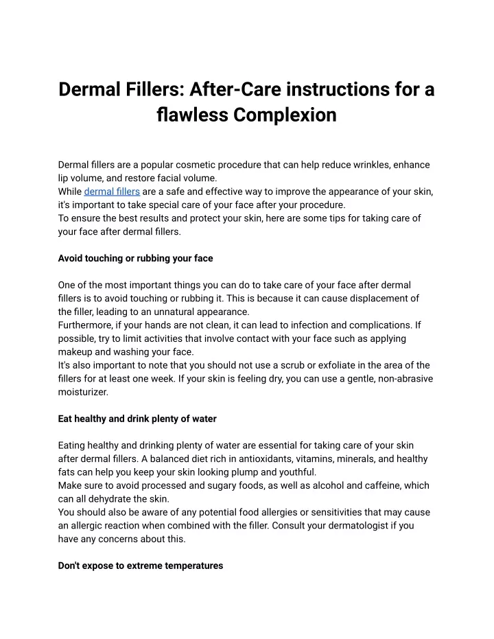 PPT - Dermal Fillers_ After-Care instructions for a flawless Complexion ...