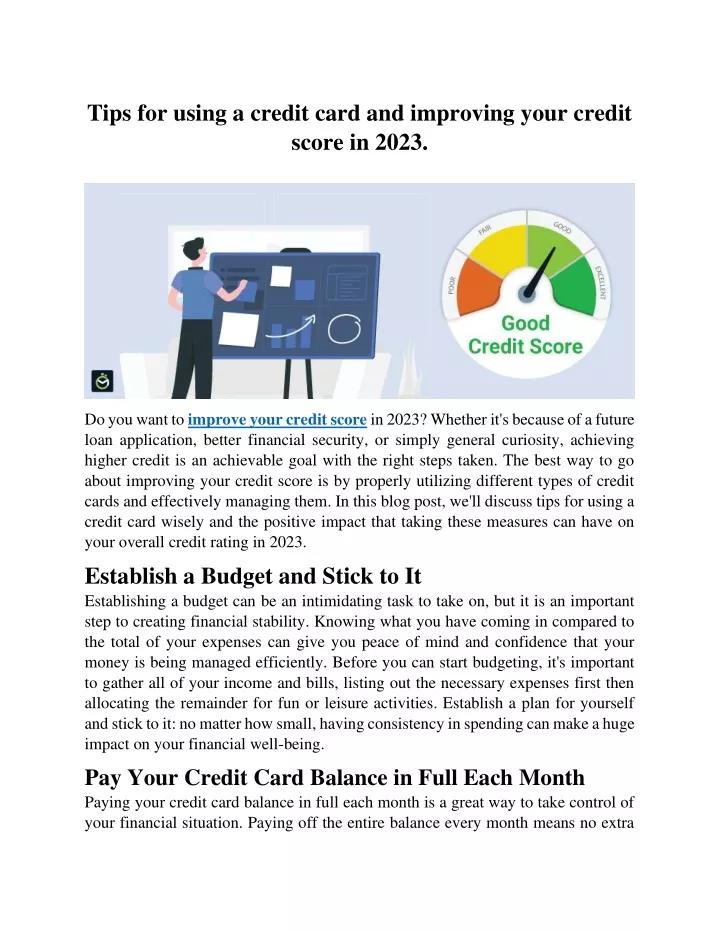 PPT Tips for Using a Credit Card and Improving Your Credit Score in