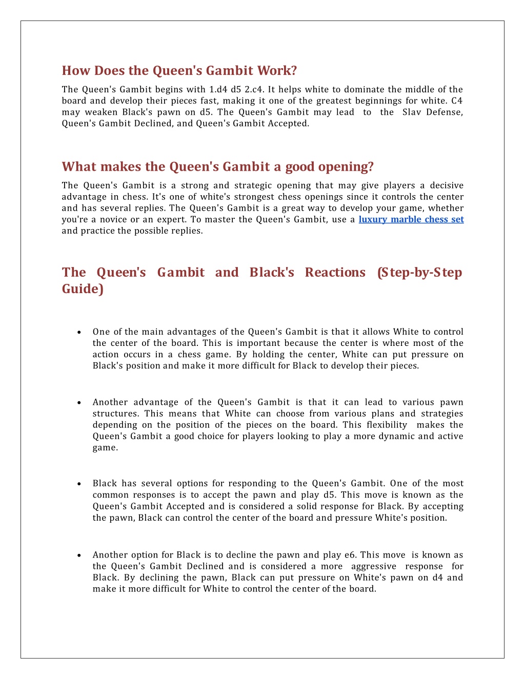Queen's Gambit Opening (Variations, Move Orders, Purpose & Strategy) - PPQTY