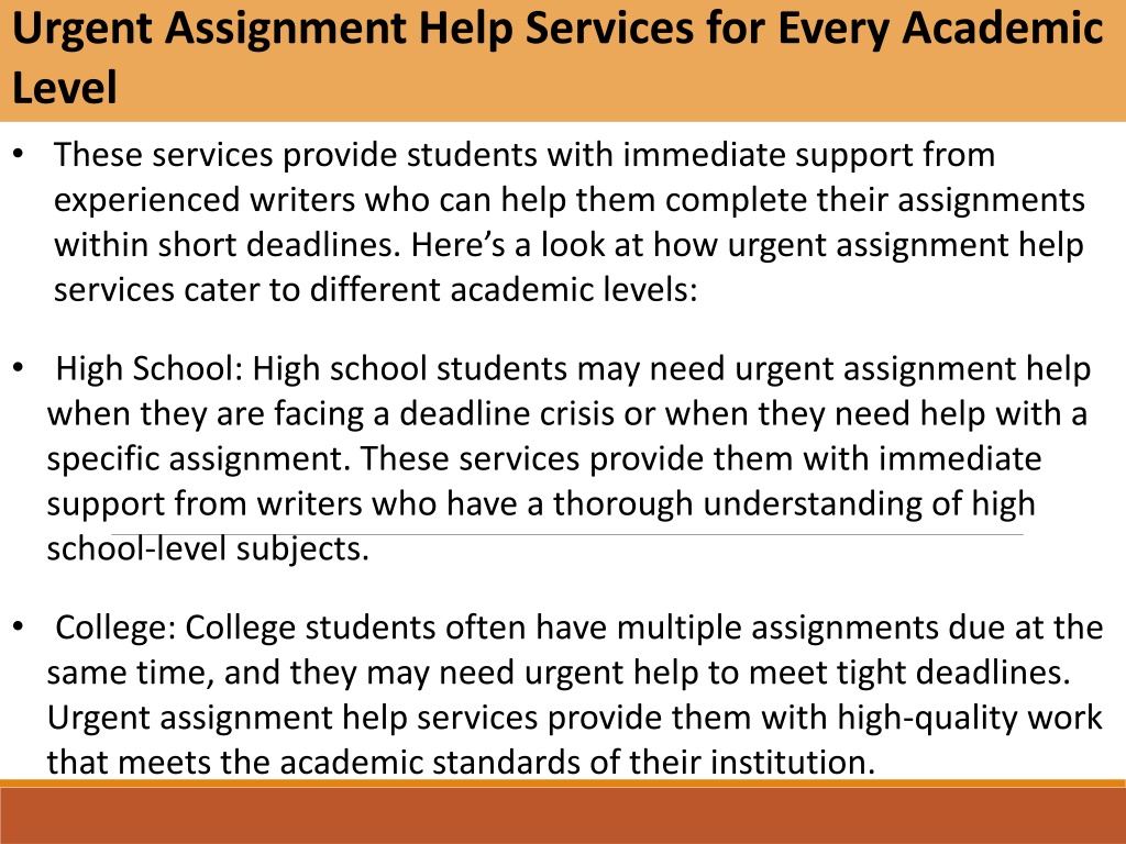 assignment help urgent