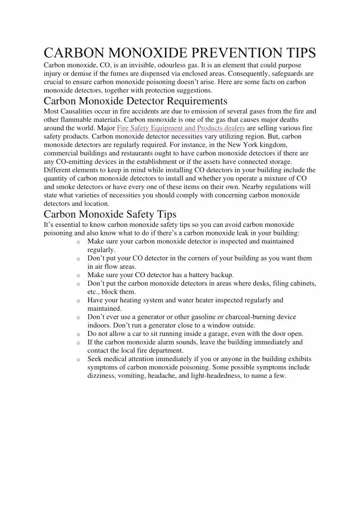 PPT CARBON MONOXIDE PREVENTION TIPS PowerPoint Presentation, free