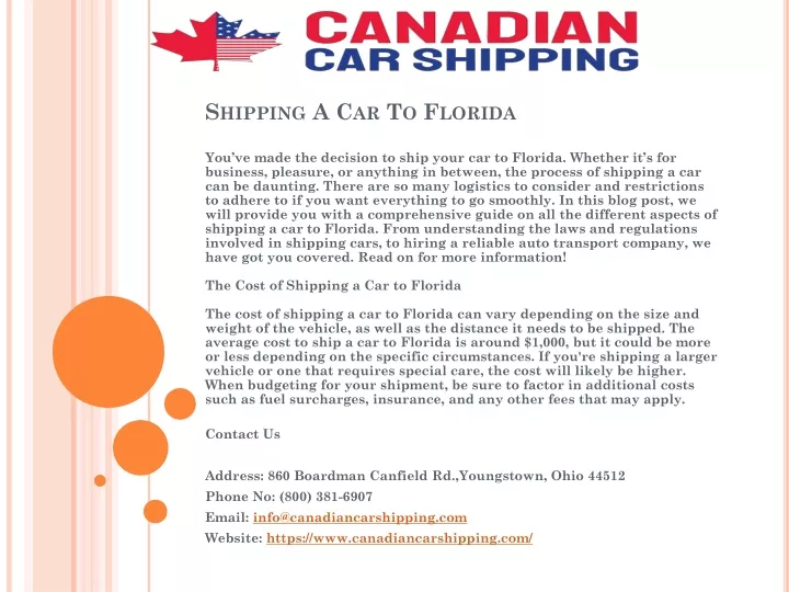PPT Shipping A Car To Florida PowerPoint Presentation, free download ID11965478
