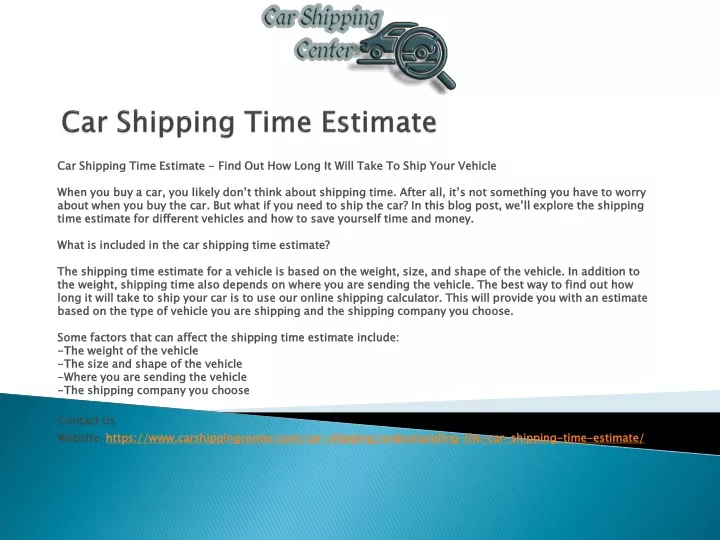 PPT Car Shipping Time Estimate PowerPoint Presentation, free download