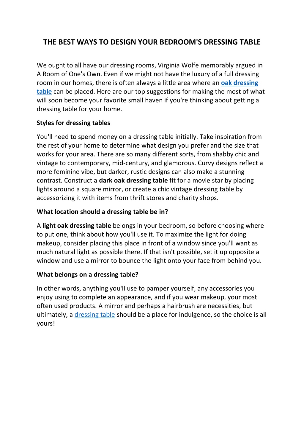 PPT THE BEST WAYS TO DESIGN YOUR BEDROOM'S DRESSING TABLE PowerPoint