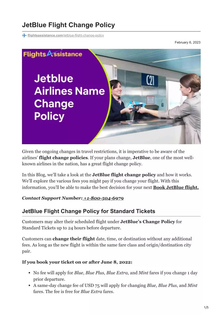 PPT JetBlue Flight Change Policy PowerPoint Presentation, free