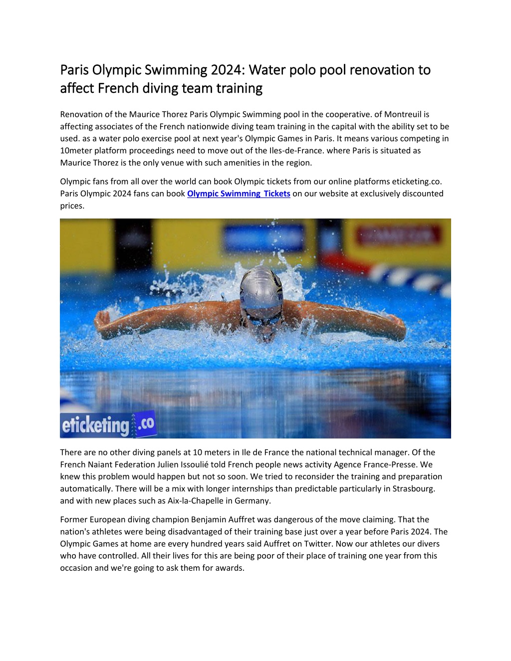 PPT Paris Olympic Swimming 2024 Water polo pool renovation to affect