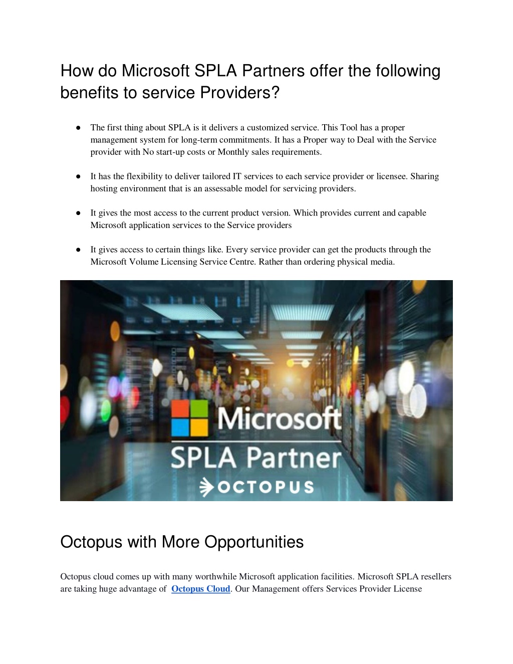 PPT Microsoft SPLA Partner application approachable by Octopus Cloud