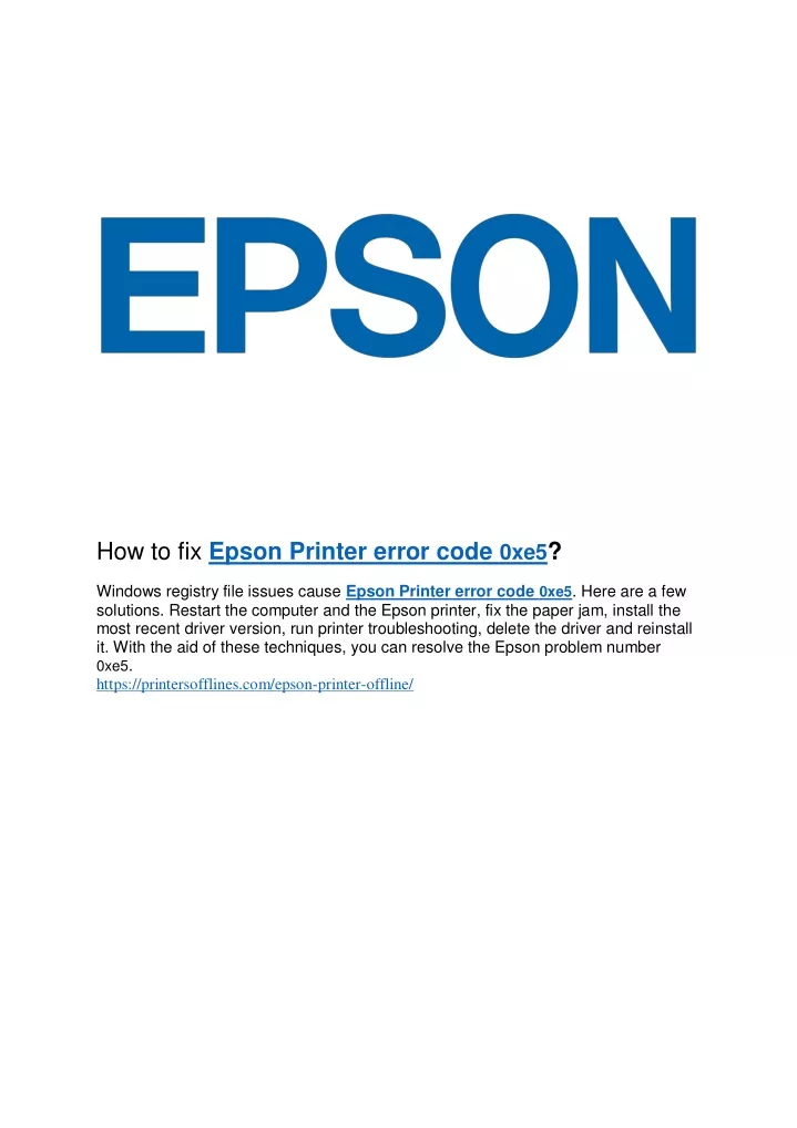 Ошибка 0xe5 принтер epson