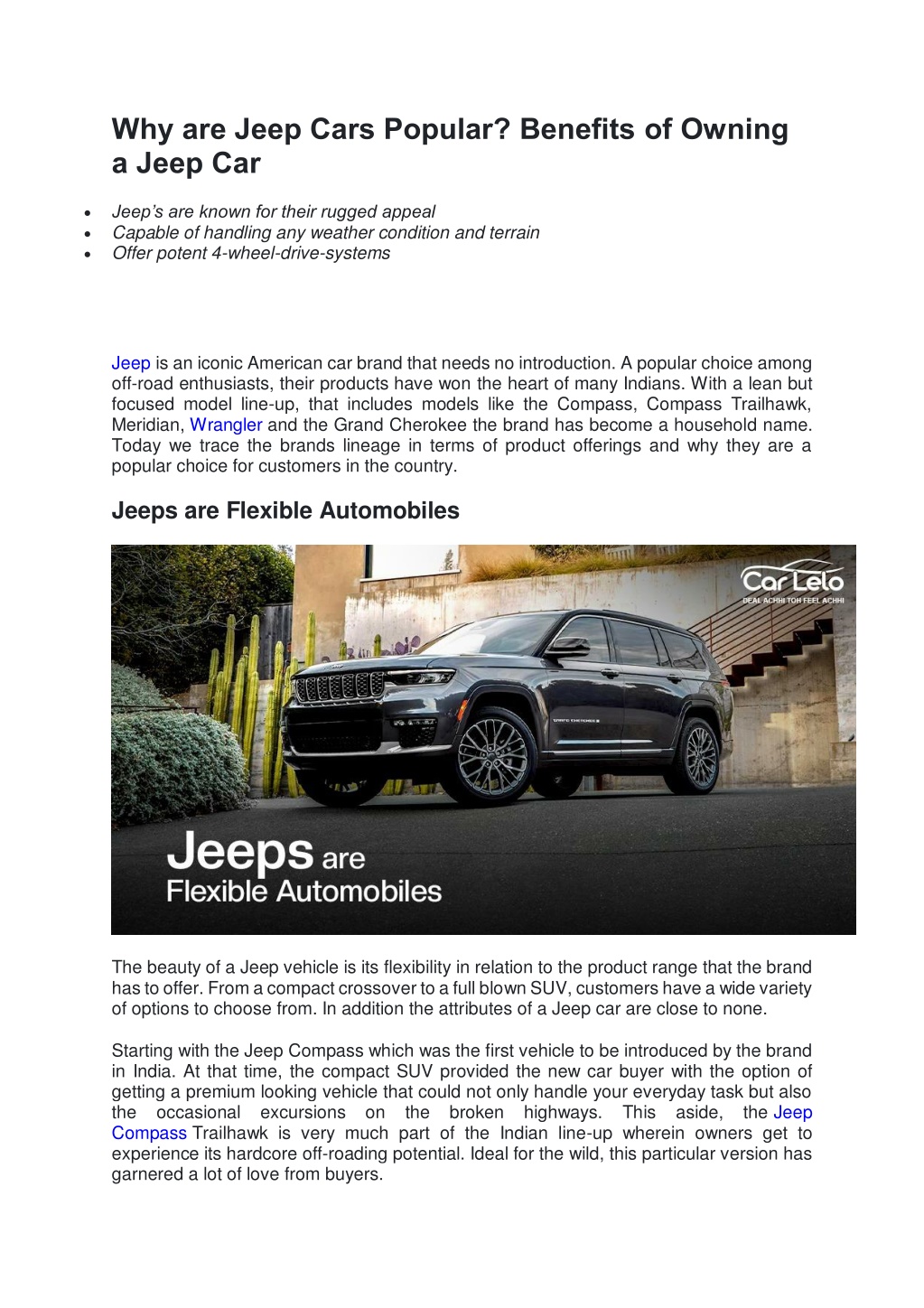 PPT - Why are Jeep Cars Popular Benefits of Owning a Jeep Car ...