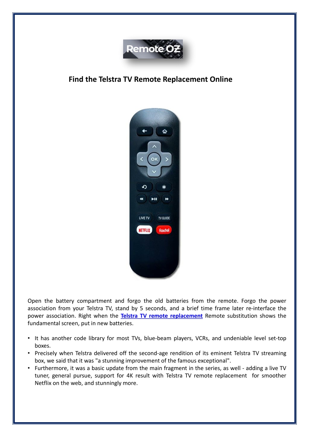 PPT Find the Telstra TV Remote Replacement Online PowerPoint Presentation ID11971784