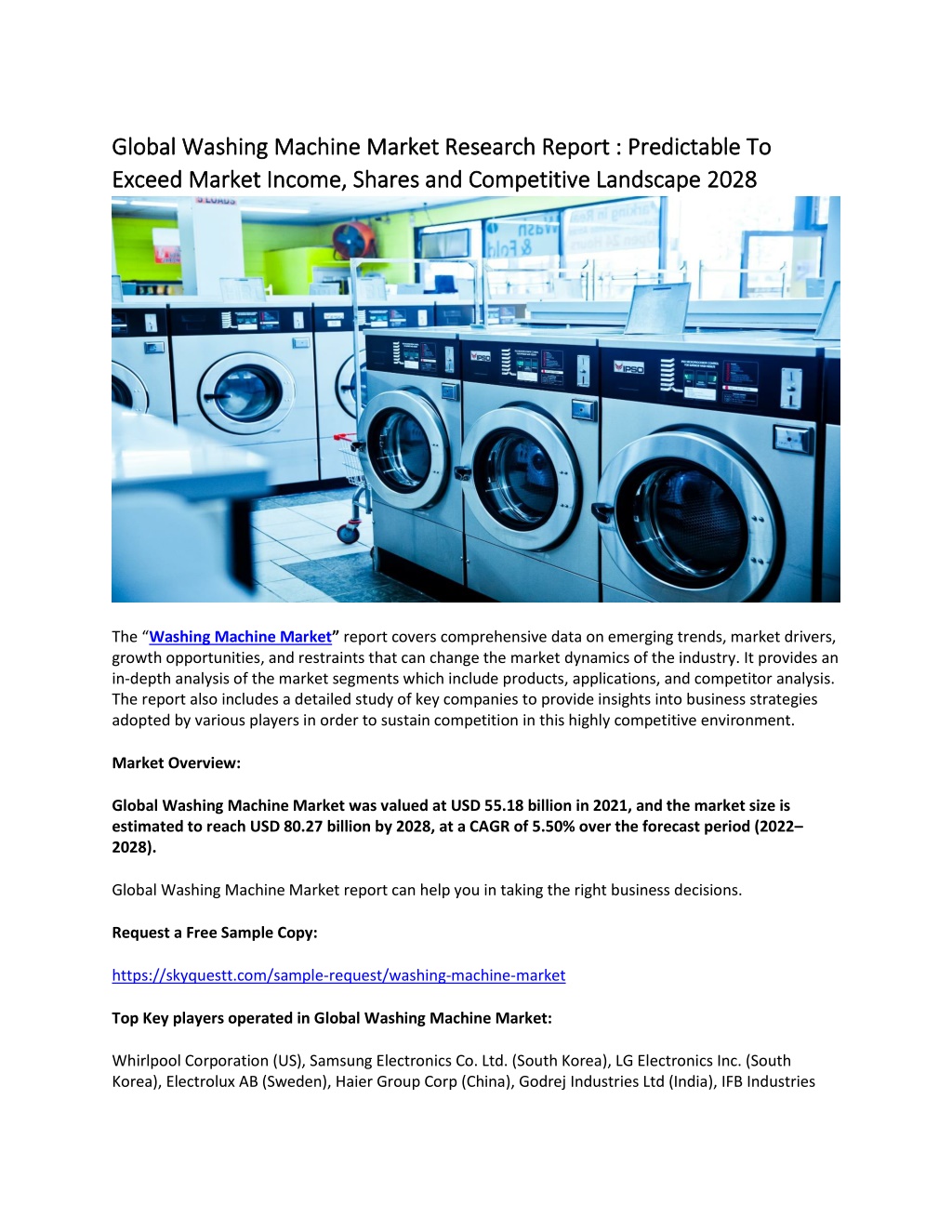 PPT - Global Washing Machine Market Research Report : Predictable To Exceed Markets. PowerPoint 