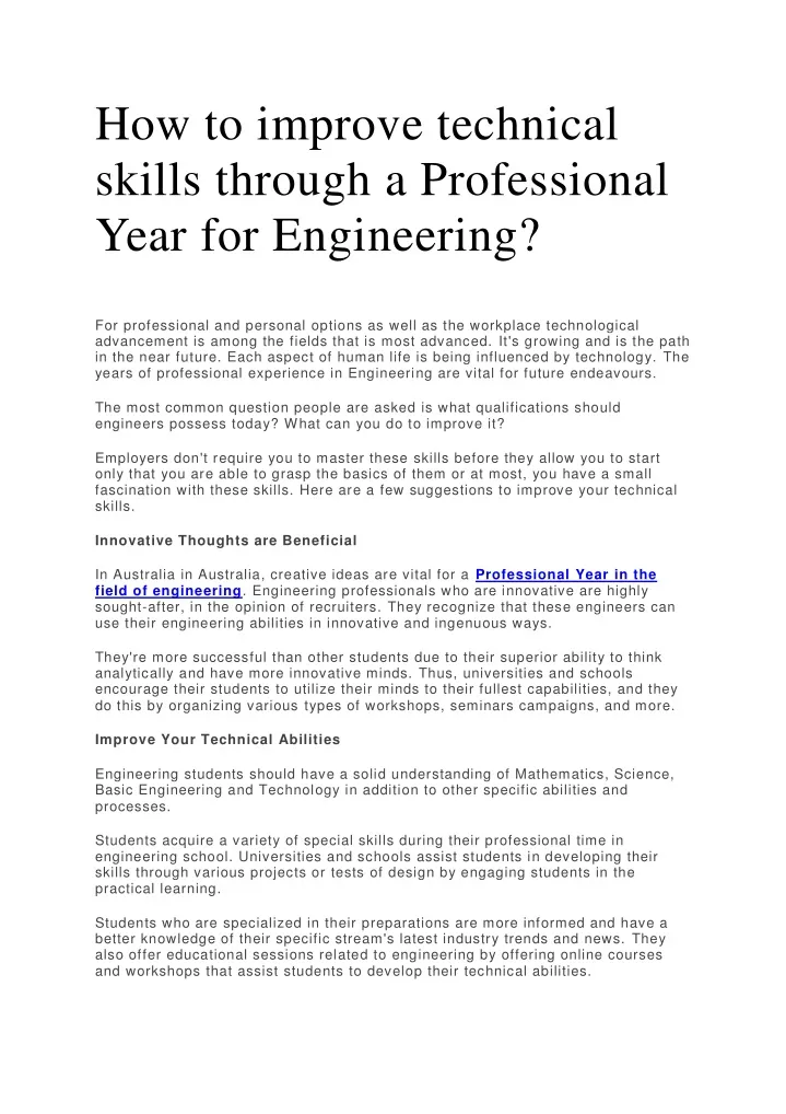 PPT - How to improve technical skills through a Professional Year for ...