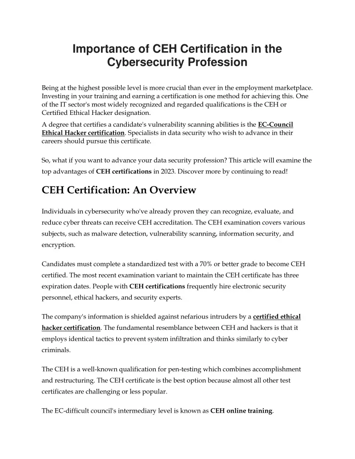 PPT - Importance of CEH Certification in Cybersecurity Profession ...