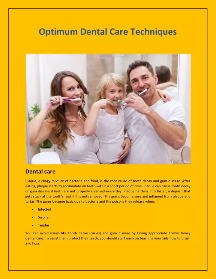 PPT - Optimum Dental Care Techniques PowerPoint Presentation, Free ...