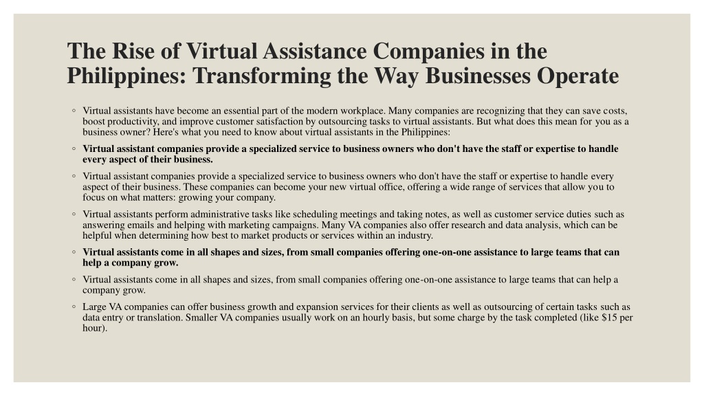 PPT - The Rise of Virtual Assistance Companies in the Philippines Transforming the Way 